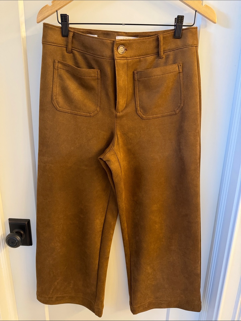 Women’s Loft Brown Suede-Look Wide Leg Pants, 8 Petite